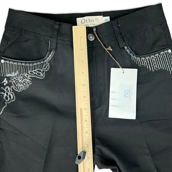 Otto Gi Italy Black Silver Embellished Pockets Bootcut Pants sz 38 / 8 NEW Tags - Picture 5 of 14